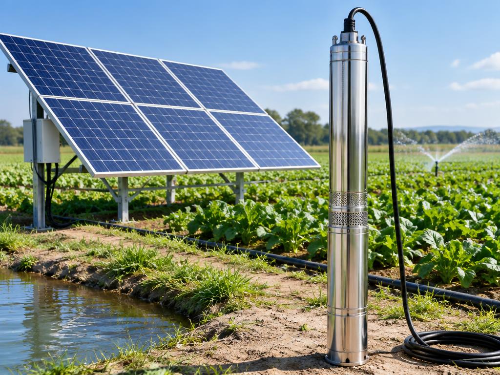 Solar panels and a stainless steel water pump